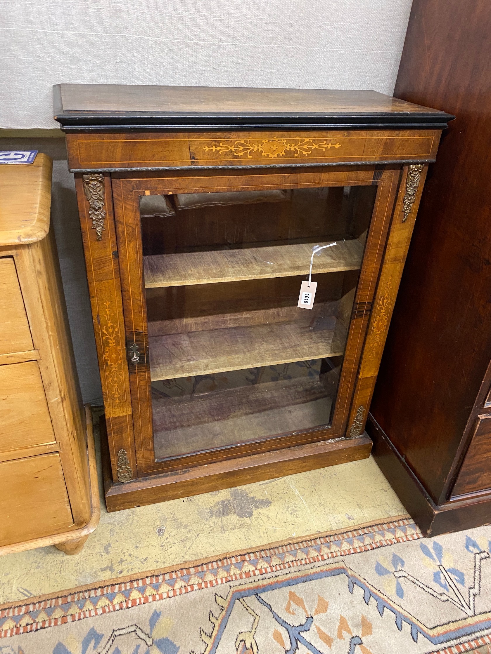 A Victorian inlaid walnut pier cabinet, width 76cm, depth 32cm, height 98cm